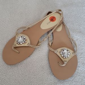Nine West Gold Rhinstone Flat Sandals - Size 9.5